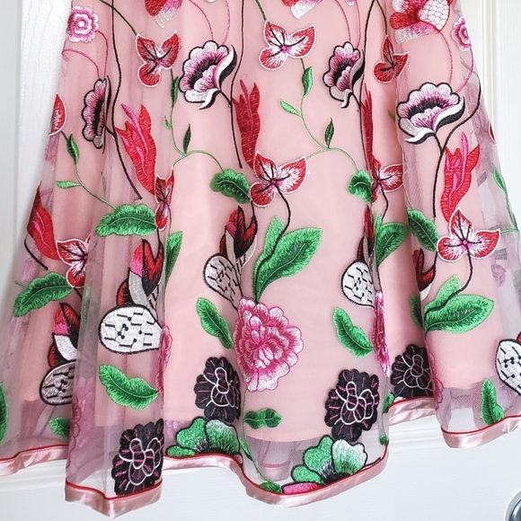 Chicwish embroidered pink mesh floral short dress Medium (fits size small) prom - Picture 7 of 16